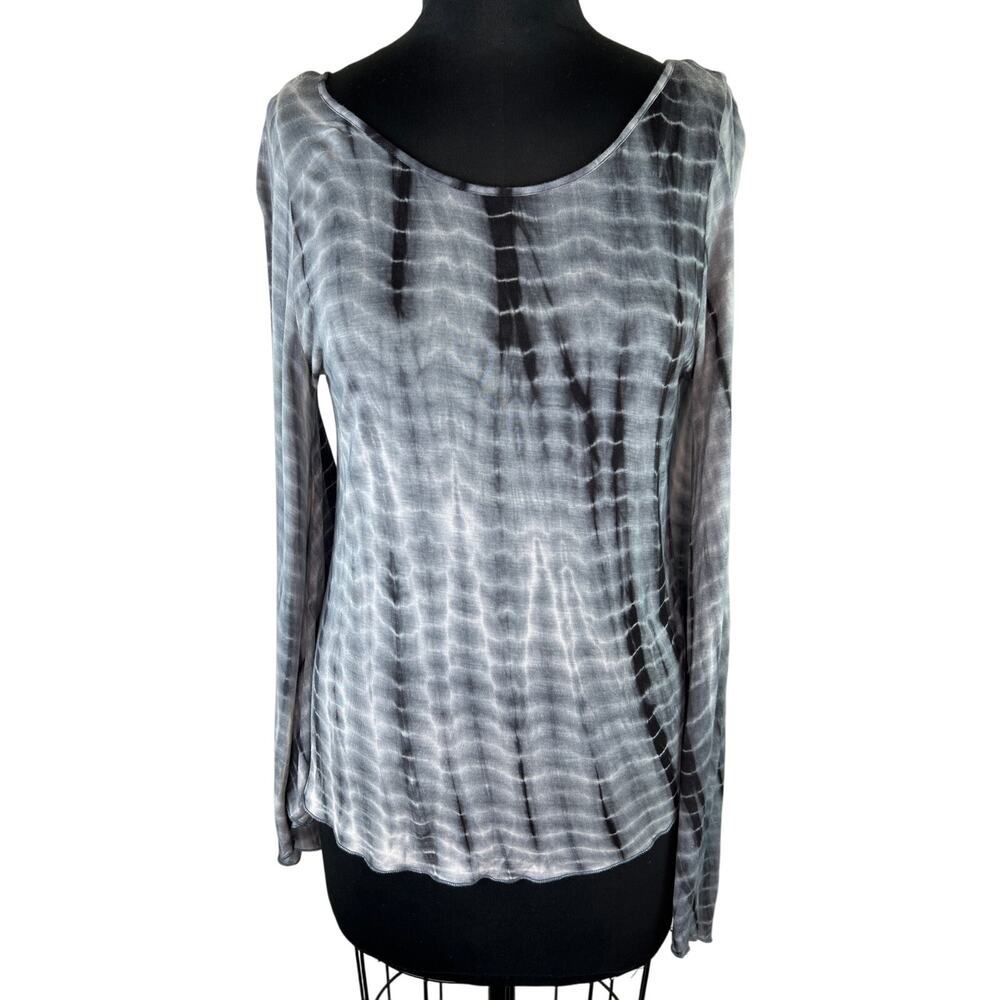 FREE PEOPLE Blue White Tie Dye Flare Bell Sleeve Boho Shirt Top M Medium FLAW